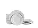 ECHTWERK Tafelservice 12-teilig 'New Modern', für 4 Personen, Schiefer-Optik, aus Steingut, 4 Speiseteller, 4 Beilagenteller, 4 Schüsseln, White