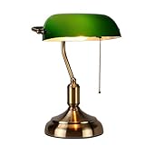 MZStech Retro Schreibtischlampe/Bankerlampe/Bürolampe Grün Glasschirm, lampe mit zugschalter schreibtischlampe (Grün, Messingbasis)