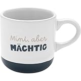 GRUSS & CO Espressotasse mit Gravur 'Mini, aber mächtig' | Tasse aus Steinzeug, 10 cl, mit Geschenk-Banderole | Geschenk Freunde, Geburtstag | 73936