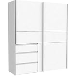 FORTE WINN 2 Schrank, weißer Kleiderschrank, Schlafzimmerschrank, Schwebetürenschrank Weiß mit Schubladen, 170 cm breit x 200 cm hoch x 61,2 cm tief