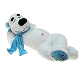 Eisbär Kuscheltier liegend – ca. 35 cm – weißer Plüschbär mit blauem Schal – Schlafpose – gestickte Tatzen – weiches Stofftier mit Schlaufe – Geschenk & Deko für Kinderzimmer