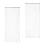 Relaxdays Fadenvorhang weiß, 2er Set, kürzbar, mit Tunneldurchzug, für Türen & Fenster, Fadengardine, 90x245 cm, White