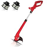 Grizzly Tools Elektro-Rasentrimmer - 350 W - 25 cm Schnittkreis - Doppelfaden mit Tipp-Automatik - Teleskopstiel - Zusatzhandgriff - Rasenkantenschneider inkl Ersatzspule