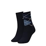 Tommy Hilfiger Damen Matt Fein Socken TH WOMEN CHECK SOCK 2P 443016001, 2er Pack, Gr. 35/38, Blau (Tommy Blue 054)