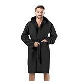 Puraluna Bademantel aus weicher Mikrofaser, mit Kapuze, Außentasche für Damen und Herren, Schwarz , 3XL