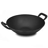 FireRocket Gusseisen Wok 34cm | Robuster Cast Iron Wok | Geeignet für Gasgrill Kohlegrill Induktionsherd | Koch-Zubehör für Nudeln Reis Gemüse
