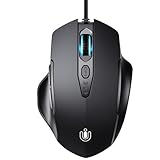 Uineer Maus Mit Kabel, ergonomisches Design, bis zu 7200 DPI einstellbar mit 6 Tasten, Computer Maus PC Laptop Computer,Plug & Play,Matte Black