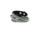 Wickelarmband Damen, Schwarz, Länge 40 cm Breite 2 cm, Wickelarmband Lang, Wickelarmband Damen Leder Schwarz, Imitat mit Glitzersteinen, Twist Design Armband, Geschenkidee für Frauen Freundin Tochter