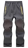 Happy Cherry Kinder Softshellhose Fleece Gefüttert Skihose Thermohose Wasserdicht Winter Wanderhose Jungen Mädchen Schneehose Trekkinghose Grau 2XL/140-152