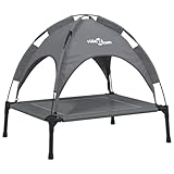 vidaXL Hundeliege, Erhöhtes Hundebett mit Dach, Haustierbett Outdoor mit Baldachin, Haustierliege Hund Schlafplatz Hundesofa, Anthrazit Oxford-Gewebe Stahl