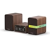 Pure Classic Stereo Mini Mikro HiFi Anlage mit CD-Player DAB+ Radio Bluetooth 5.3 USB AUX Kopfhöreranschluss Fernbedienung 40 W Stereo Holzoptik – Kaffeebraun/Walnuss