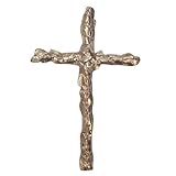 Herzmensch Modernes Kreuz zum Aufhängen gold - massive Bronze - 8,5 x 12,5 cm Wandkreuz als Hauskreuz, Haussegnung oder als Geschenk zur Hochzeit