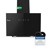 KKT KOLBE Dunstabzugshaube 60 cm | Umluft Abluft | Kopffrei Wandhaube | Schwarz | Glas | LED-Beleuchtung | Edelstahl | Gestensteuerung | SensorTouch | BASE6004S