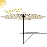 Fiqops Sonnenschirm Ø350 cm Beige mit Kurbel| Ampelschirm Gartenschirm Sonnenschutz UV Schutz 50+ | Kurbelschirm Marktschirm wasserdicht für Garten, Terrasse, Balkon, ohne Ständer