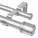 HOTOZON Gardinenstange 2 Läufig 90-182 cm, Vorhangstange Doppelläufig Silber mit Klassischem Endstück