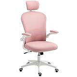 Vinsetto Bürostuhl mit hoher Rückenlehne, Netzstoff, Computer-Schreibtischstuhl mit drehbarer Kopfstütze, 4D-Lendenwirbelstütze, hochklappbarer Arm, höhenverstellbar, Rosa