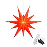 Leuchtstern 2D mit LED Beleuchtung | rot | |Ø 57 cm| 2D Stern mit 11 Spitzen | wetterfest | Garten Deko, Wohnzimmer, Weihnachtsdeko | Weihnachtsstern | mit Timer | 7,5m Zuleitung