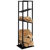 IDMarket - Vertikale Kaminholzablage aus schwarzem Stahl mit 2 Einlegeböden, Höhe 112 cm, für Kamin