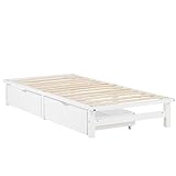 Homestyle4u Bett Holz Holzbett Palettenbett 90x200 mit Bettkasten Lattenrost Futonbett Bettgestell Weiß Schlafzimmer