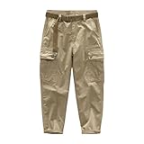 MQMYJSP Y2K Vintage Herren Baumwoll-Jogginghosen mit Mehreren Taschen lockere Cargo-Hosen Khaki 30