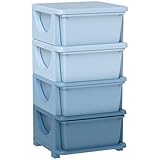 HOMCOM Schubladenschrank für Kinder mit Stauraum Aufbewahrungsboxen Spielzeug-Organizer Spielzeugkiste vier Ebene für Kinderzimmer 3-6 Jahre Kindermöbel Blau 37 x 37 x 76 cm