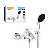 GROHE Start, Badewannenarmatur mit Duschkopf (Duscharmatur für die Badewanne, Auto-Umstellung Wanne/Brause, mit Handbrause, 1,5m Duschschlauch, klebbare Halterung ohne Bohren), chrom, 25283002