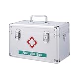alouweekuky Medikamenten Abschließbar Aufbewahrung, 30 * 19 * 17cm Medizinbox Metall Medicine Organizer Box, Erste Hilfe koffer mit Tragegurt, Groß Medikamentenbox Aufbewahrungsbox