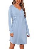 Jahetuul Nachthemd Damen Langarm Nachtwäsche warm Schlafshirt Baumwolle lang Negligee Stillnachthemd mit Knopfleiste locker Schlafkleid Nachthemden
