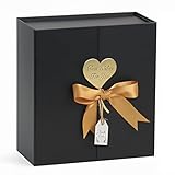 CHARMGIFTBOX Geschenkbox Schwarz, 17 x 17 x 7,5cm,1 Stück Kleine Geschenkkarton mit Deckel und Premium-Band zum Verpacken von Hochzeiten und Geburtstagsgeschenken, Karton mit Doppeltür-Design