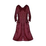 Generisch Damen-Flanell-Bademantel mit Reißverschluss vorne, Ganzkörper-Bademantel, Flanell-Bademantel, Winter-warmer Hausmantel, Nachthemd, Nachtwäsche, Pyjama Morgenmantel Damen Kurz Sexy (Red, M)