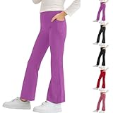 Generisch Schlaghose Mädchen High Waist Bootcut-Hose Winterleggins Elastischer Bund Flared Leggings Jazzpants Kinder Warme Gefüttert Fleecehose Einfarbige Elegant Freizeithose für Gym Sport