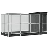 vidaXL Voliere mit Erweiterung Silbern 416x203x216 cm Stahl, Vogelvoliere, Wellensittichkäfig, großer Vogelkäfig, Vogelkäfig, Papageienkäfig