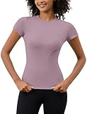 IECCP Sport Oberteil Damen Gym Yoga Top Atmungsaktiv Sportshirt Kurzarm Laufshirt Funktionsshirt für Wandern Trekking Violett S