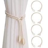 Wefaly Vorhang Raffhalter, 4 Stück Raffhalter für Vorhänge 100CM Verstellbare Gardinen Raffhalter Baumwolle Vorhang Halter Gardinenhalter für Home Büro Gardinen Deko (Beige)