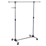 SONGMICS Kleiderständer, Garderobenständer auf Rollen, Rohre mit Edelstahlbeschichtung, mit ausziehbarer Kleiderstange, seitliche Haken für Accessoires, höhenverstellbar 97-165 cm, blau LLR01L, 150 x 44 x 165 cm