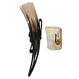 Veemoon Wikinger Trinkhornbecher aus Kuhhorn Großvolumig mit Lederhülle und Sockel Mittelalter Renaissance Trinkbecher Dekoration für Themenveranstaltungen