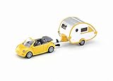 siku 1629, PKW mit Wohnanhänger, Metall/Kunststoff, Gelb/Silber, Abkuppelbarer Wohnwagen