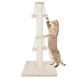 Dimaka Kratzbaum für Katzen, 73 cm, natürliches Sisalseil, Kratzbaum mit 4 Spielbällen für große Katzen, Beige
