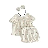 Garneck Mädchen Sommer Strampler aus Baumwolle Leichtes Atmungsaktives Kurzarm Outfit mit Tulpen design Neugeborenen Bekleidung für Zarte Haut für Alltag Fotoshootings und