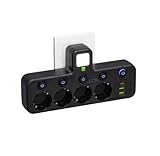 Steckdosenleiste mit 4 EU-Steckdosen, 2 USB-Anschlüssen, 1 Typ-C-Anschluss, individuelle Schalter (4 P + USB, schwarz)