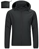 33,000ft Leichte Regenjacke Herren Wasserdicht Atmungsaktiv -Männer Dünne Outdoor Jacke Faltbar Windbreaker Wanderjacke Laufjacke zum Reisen Wandern Golf Schwarz XL