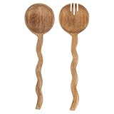 Boston International Salatbesteck-Set, Holzutensilien, Serviergabel und Löffel, 28,6 cm, Wellen
