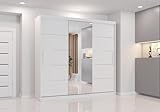 Fabryka Mebli Idźczak Kleiderschrank mit Spiegel, Schiebetüren - Weißer Schwebetürenschrank, Schlafzimmerschrank - ‎61 x 233 x 218 cm - Schrank für Schlafzimmer, Ankleidezimmer, Garderobe