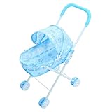 WOONEKY Puppenbuggy mit Weichem Griff Blauer Bär Kopf für Rollenspiele und Puppenhaus Zubehör Leicht und Tragbar für Kleinkinder und Fantasievolles