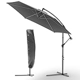 VOUNOT® Ampelschirm 300 cm, Sonnenschirm mit Kurbelvorrichtung, Kurbelschirm mit Schutzhülle, Sonnenschutz UV-Schutz, Gartenschirm Marktschirm, Grau