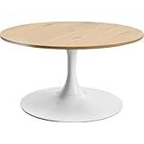 Kare Design Couchtisch Schickeria Eiche, Weiß/Braun, 80cm Durchmesser, Beistelltisch, Wohnzimmertisch, Holz-Optik, Stahlgestell, Rund, Retro