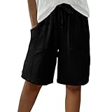 Kurze Hose Damen Sommer Leinen - Musselin Shorts mit Tunnelzug und Taschen knilang Bermudashorts High Waist Damen-Shorts Gerades Bein Freizeitshorts Lässige Strandshorts Baggy Sportshorts
