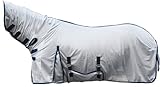 HKM 7076 Fliegendecke Lyon mit festem Halsteil, Fliegenschutzdecke Pferdedecke, Silber, 145 cm