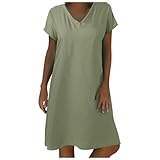Sommerkleider Damen Leicht Und Luftig, Elegant Kleider Damen Sommer Blusenkleid V-Ausschnitt Casual Locker Hemdkleid Mode Knielang Midikleid Einfarbig Kurzarm Kleid Shirtkleid Für Frauen