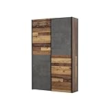 FORTE Ohio 40 Mehrzweckschrank modern 2-türig mit Einlegeböden, Schwebetürenschrank, Garderobenschrank, Old Wood Vintage Retro Holz Dekor mit Betonoptik Grau, 120 cm breit x 42 cm tief x 190,5 cm hoch